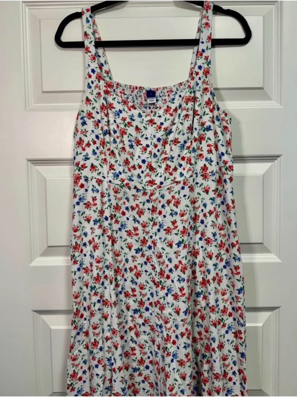 Old Navy White Maxi Dress with Red & Blue Floral Print